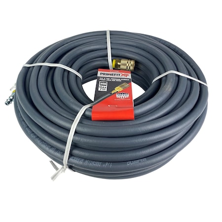 Primefit 1/4in x 100 Foot Premium Rubber Push Lock Air Hose with Coupler and Plug NPL14100C